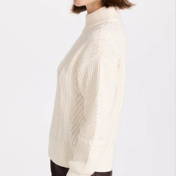 Veronica Beard "Bertilda" Cream Cable Knit Turtleneck Sweater - Picture 3 of 8